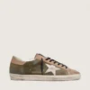 Super-Star LTD pour homme en daim vert olive avec étoile brodée couleur crème