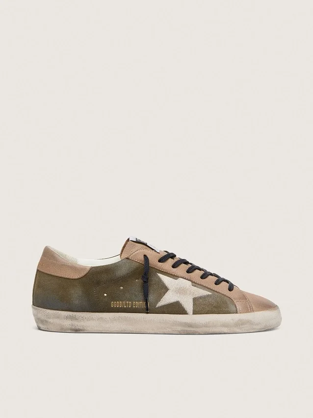 Super-Star LTD pour homme en daim vert olive avec étoile brodée couleur crème