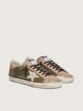 Super-Star LTD pour homme en daim vert olive avec étoile brodée couleur crème