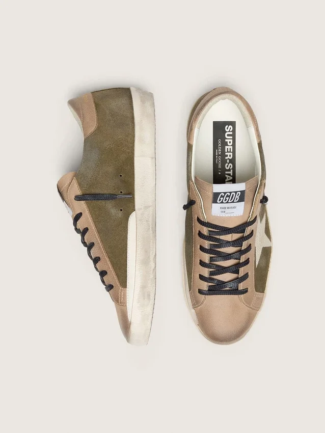 Super-Star LTD pour homme en daim vert olive avec étoile brodée couleur crème
