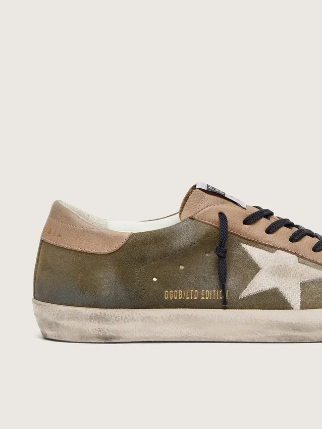 Super-Star LTD pour homme en daim vert olive avec étoile brodée couleur crème