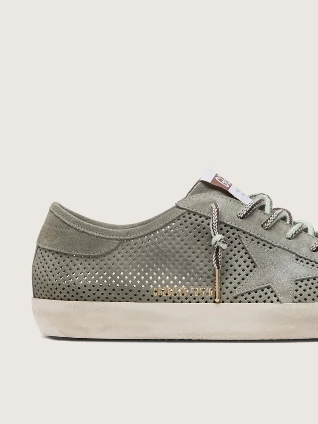 Super-Star LTD pour homme en daim vert perforé avec étoile en daim assortie
