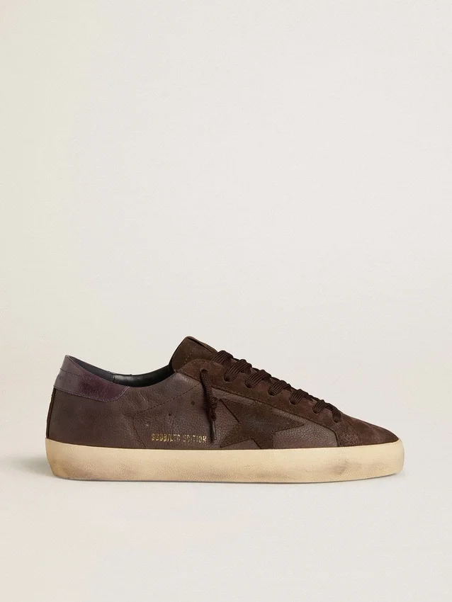 Super-Star LTD pour homme en nubuck marron avec étoile en daim et languette de talon en cuir violet