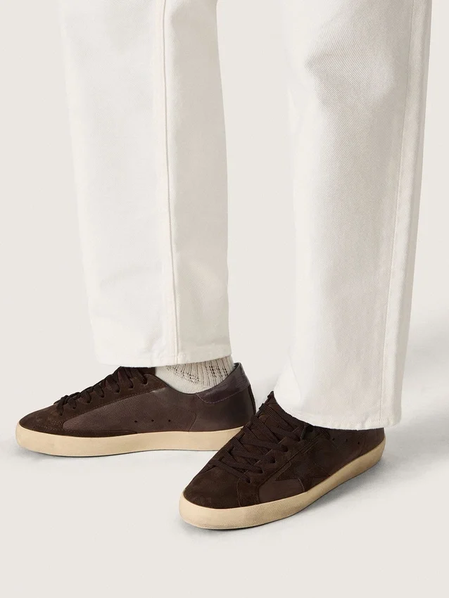 Super-Star LTD pour homme en nubuck marron avec étoile en daim et languette de talon en cuir violet