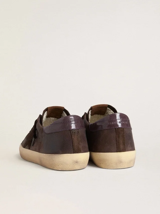 Super-Star LTD pour homme en nubuck marron avec étoile en daim et languette de talon en cuir violet