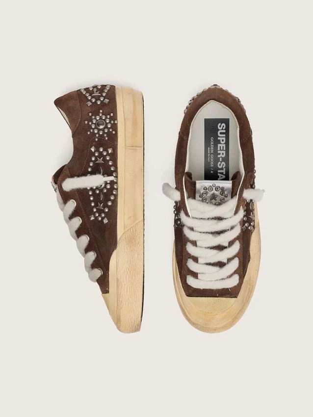 Super-Star Penstar pour femme en daim marron avec clous