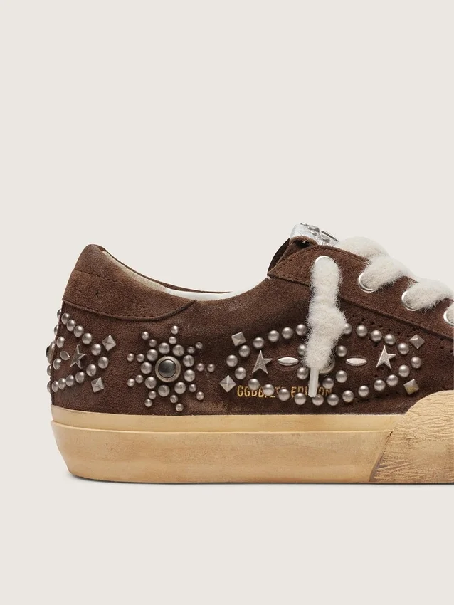 Super-Star Penstar pour femme en daim marron avec clous