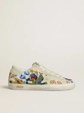 Super-Star pour femme avec perles multicolores et étoile en daim beige