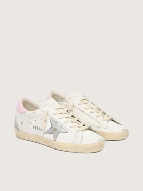 Super-Star pour femme avec étoile en cuir argenté et languette de talon rose