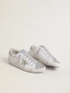 Super-Star pour femme avec étoile en daim gris et empiècements pailletés argentés