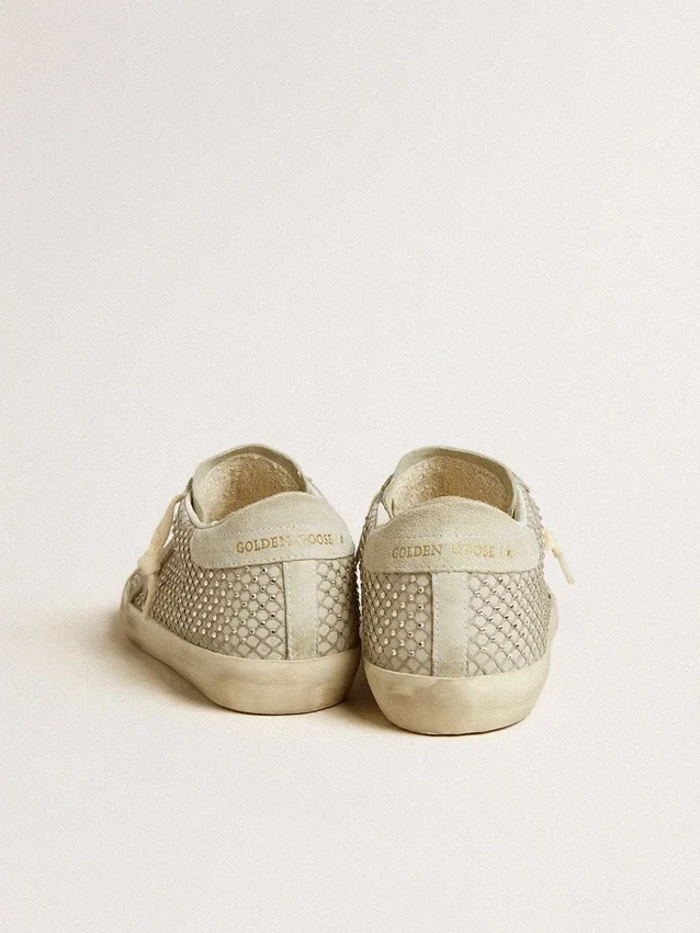 Super-Star pour femme avec étoile en daim gris et maillage en cristaux Swarovski