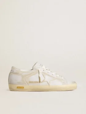 Super-Star pour femme avec étoile et languette de talon en cuir blanc à l’effet usé