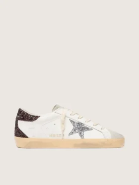 Super-Star pour femme avec étoile pailletée argentée et languette de talon pailletée marron
