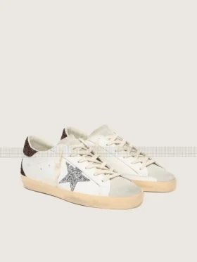 Super-Star pour femme avec étoile pailletée argentée et languette de talon pailletée marron