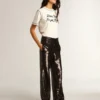 Super-Star pour femme avec étoile pailletée argentée et languette de talon pailletée marron