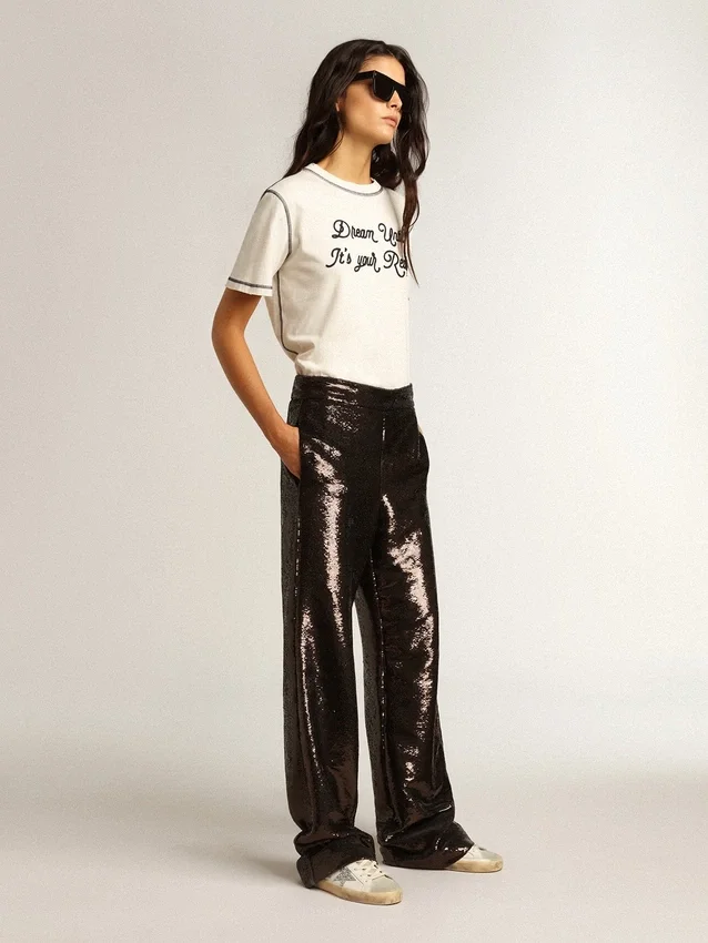 Super-Star pour femme avec étoile pailletée argentée et languette de talon pailletée marron