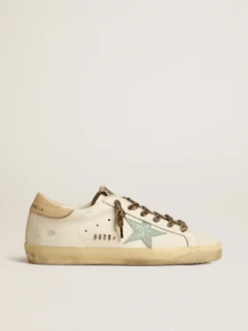 Super-Star pour femme avec étoile pailletée grise et languette de talon en cuir nude