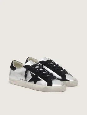 Super-Star pour femme en cuir argenté avec empiècements contrastés