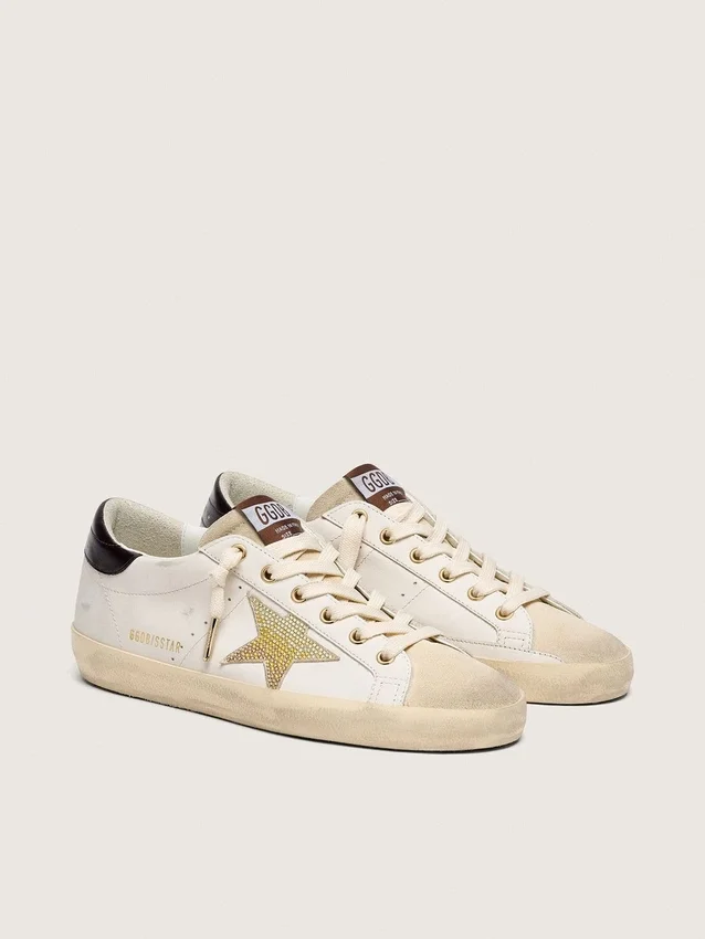Super-Star pour femme en cuir blanc avec étoile Swarovski dorée