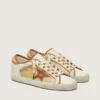 Super-Star pour femme en cuir blanc et raphia, avec étoile et empiècements rouge brique