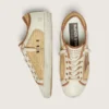 Super-Star pour femme en cuir blanc et raphia, avec étoile et empiècements rouge brique