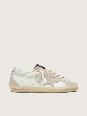 Super-Star pour femme en cuir blanc et rose poudré, ornée d’une étoile en cristaux Swarovski argentés