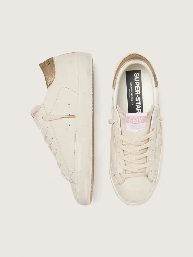 Super-Star pour femme en cuir blanc vieilli avec étoile ton sur ton