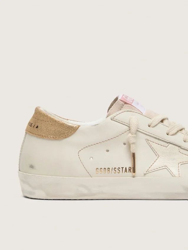Super-Star pour femme en cuir blanc vieilli avec étoile ton sur ton