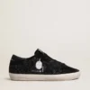 Super-Star pour femme en cuir de poney noir, ornée de cristaux Swarovski noirs et d’une étoile en daim noir