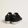 Super-Star pour femme en cuir de poney noir, ornée de cristaux Swarovski noirs et d’une étoile en daim noir