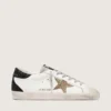 Super-Star pour femme en cuir nappa avec étoile pailletée dorée et languette de talon pailletée noire