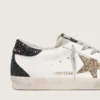 Super-Star pour femme en cuir nappa avec étoile pailletée dorée et languette de talon pailletée noire