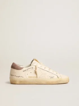 Super-Star pour femme en cuir nappa avec étoile perforée et languette de talon en daim