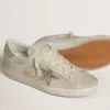 Super-Star pour femme en cuir nappa ivoire avec étoile pailletée platine et languette au talon