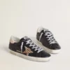 Super-Star pour femme en cuir nappa noir avec étoile en cuir de poney à imprimé zèbre et languette de talon en cuir beige