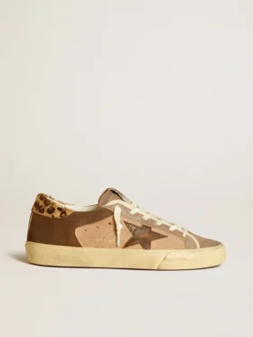 Super-Star pour femme en daim avec étoile en cuir et languette de talon en peau de poney