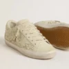 Super-Star pour femme en daim beige avec perles et cristaux Swarovski