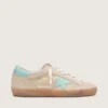 Super-Star pour femme en daim beige avec étoile vert d’eau