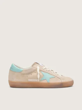 Super-Star pour femme en daim beige avec étoile vert d’eau