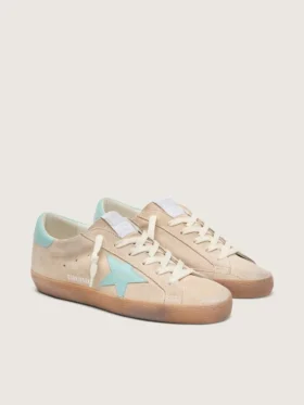 Super-Star pour femme en daim beige avec étoile vert d’eau