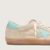 Super-Star pour femme en daim beige avec étoile vert d’eau