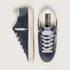 Super-Star pour femme en daim bleu avec étoile pailletée argentée et languette de talon en cuir