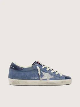 Super-Star pour femme en daim bleu denim avec étoile pailletée argentée