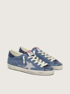 Super-Star pour femme en daim bleu denim avec étoile pailletée argentée