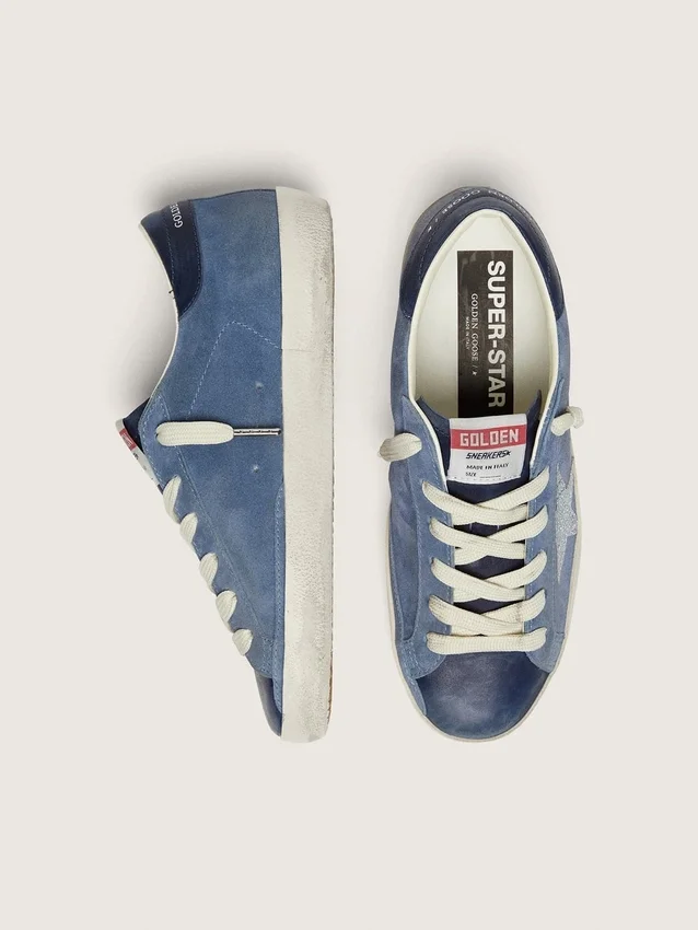 Super-Star pour femme en daim bleu denim avec étoile pailletée argentée