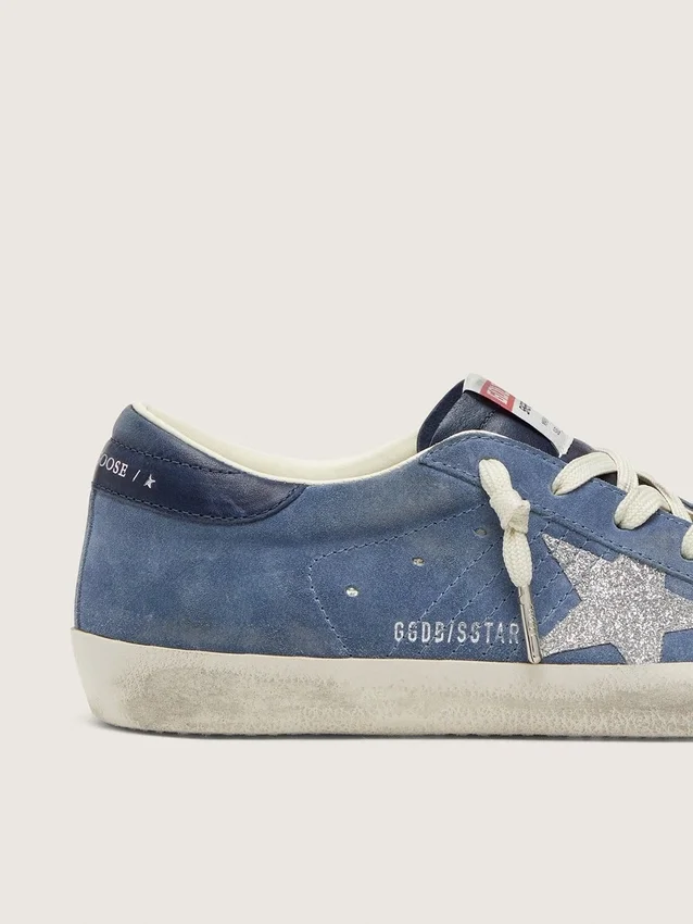 Super-Star pour femme en daim bleu denim avec étoile pailletée argentée