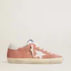 Super-Star pour femme en daim corail avec étoile et languette de talon en cuir blanc