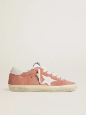 Super-Star pour femme en daim corail avec étoile et languette de talon en cuir blanc