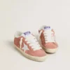Super-Star pour femme en daim corail avec étoile et languette de talon en cuir blanc