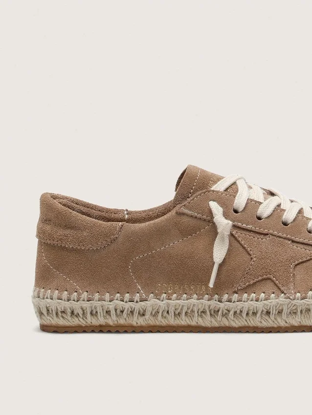 Super-Star pour homme en daim couleur tabac avec étoile en daim beige et semelle en corde